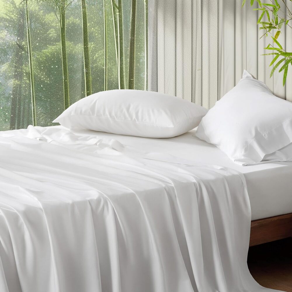 Bedsure Bamboo Viscose Sheet Set Solid White 66x100 Twin